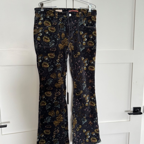 Anthropologie Pilcro The Icon Flare Low-Rise Corduroy Floral Pants - Picture 8 of 12